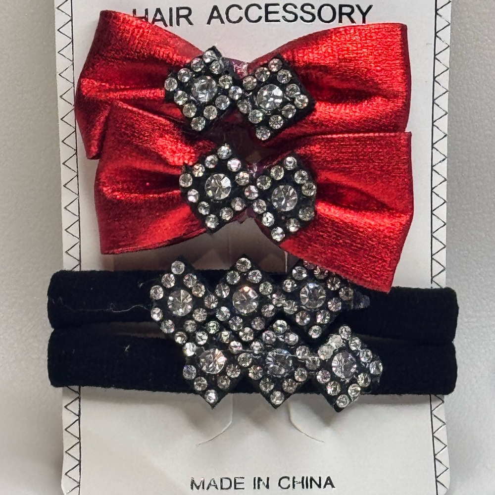 Red and Black Hair Accessories with Elegant Rhinestone Embellishments